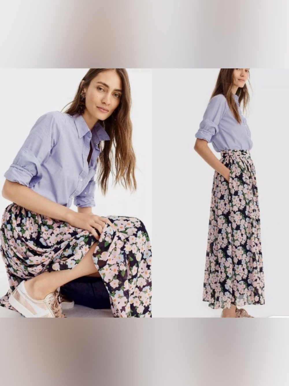 J CREW Floral Print Maxi Chiffon Skirt